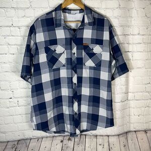 Orvis Woven Tech Blue White Plaid Short Sleeve Shirt size XXL